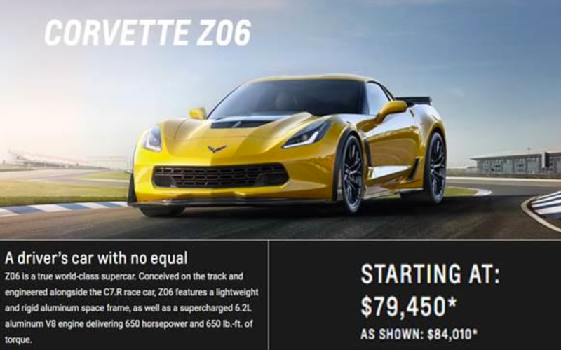 An advertisement for the Corvette Z06 referenced in the lawsuit.